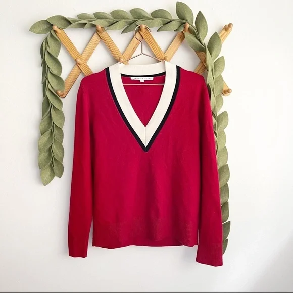 Veronica Beard Barrett Red Varsity Cashmere Sweater